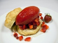 Buttermilk Shortcakes with Stawberry Sorbet and Vanilla Bean Creme Fraiche Sauce